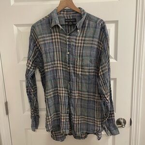 Banana Republic Men's Blue Plaid Linen Shirt
